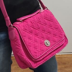 Turnlock Crossbody pink magenta faux leather Quilted Shoulder Bag‎